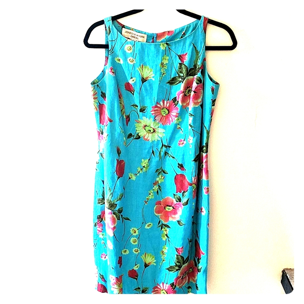 100% linen bright floral shift dress, lined